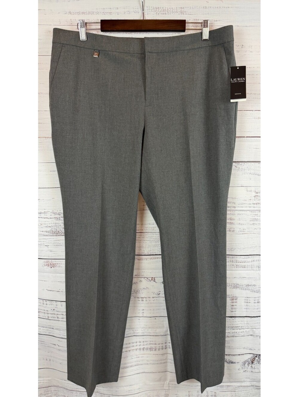 LAUREN RALPH LAUREN gray straight leg stretch dress pants size 14W NWT